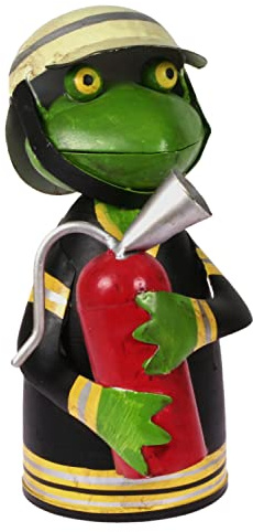Lenzbach Zaunhocker Frosch mit Feuerlöscher 21 cm Figur aus Blech Feuerwehr Metall Brand 112 Garten Deko Balkon Dekofigur Pfostenhocker