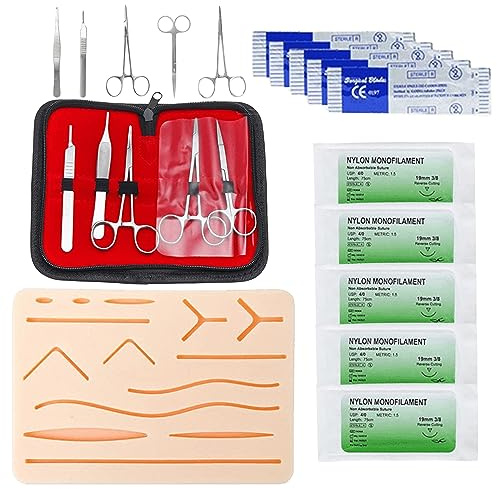 Chirurgisches Nahtset: Nahtmaterial Chirurgie, Suture Practice Kit, Wundnaht Übungsset, Silikon-Nähkissen mit Werkzeugsatz,Nahtübungsset Chirurgisches Nahtset Geschenk für Medizinstudenten,Tierärzte