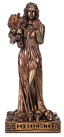 BEAUTIFUL GREEK STATUES Perséphone Statue miniature en bronze coulé à froid Motif fleurs et végétation printanières 8,9 cm