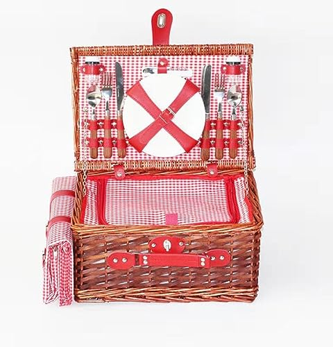 VIDECOR Picknickkorb, Picknickkorb für 4 Personen, Picknickkorb-Set aus Weidengeflecht, Großer Picknickkorb aus Weidenholz mit Wasserdichter Picknickdecke, Isoliertem Kühlfach