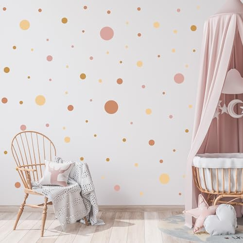 Muralo 150 Stück Wandtattoo, Mädchen, Klebepunkte, Bunt, Dots - 60x30 cm | Wandsticker, Modernes Design - ideal für Kinderzimmer, Babyzimmer, Ein echter Blickfang im Raum, einfach anzubringen