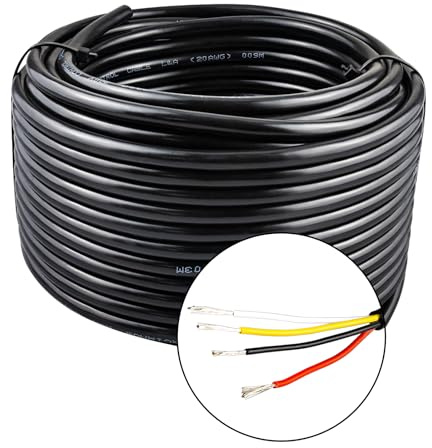 URCIANOW 20AWG 4 Core 0.5mm Cable 7.62M Low Voltage Electrical Wire | Stranded Tinned Copper Flex, PVC Insulated, 300V Rated, Ideal for LED Lighting, Garden Lights & Low Voltage Devices
