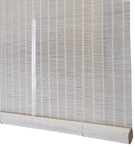 Weißer Bambus-Rollo, 40% Verdunkelung, natürlicher Vorhang mit Beschlägen, 70 cm – 130 cm breite Fensterjalousien (Farbe: B x H, Größe: 90 x 180 cm)