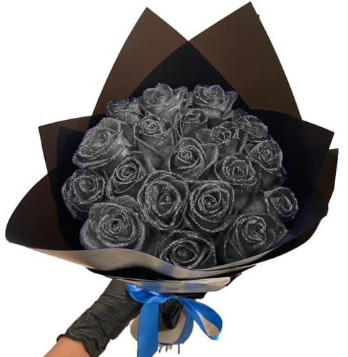 RePaLy Glitzer-Rosenstrauß, künstlicher Rosenstrauß, selbstgemachter Blumenstrauß, glänzend, Rosen-Glitzer, DIY-Blumenstrauß, Geschenke zum Valentinstag, Schwarz, 30 Stück