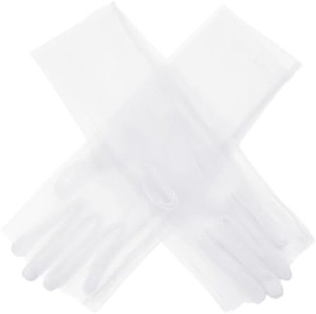 URFEDA 1 Paar Damen Opera Halb Transparent Tüll Braut Handschuhe, Brauthandschuhe Tüll Lang, Elegante Brauthandschuhe Lange handgefertigte Tüll Handschuhe Abendhandschuhe für Party Tanz Hochzeit