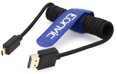 Eonvic Cavo HDMI a spirale 2.1, 8 K, da Micro-HDMI a HDMI, ad alta velocità, intrecciato, 1,2 m estensibile, per HDSLR, TV, PC, laptop, MacBook, monitor