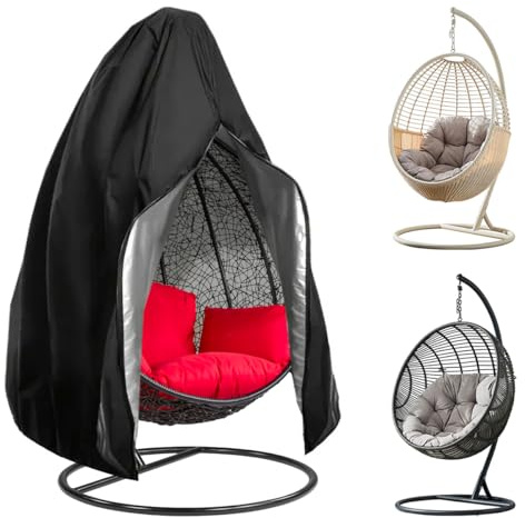 LUKDUNG Hängesessel Abdeckung, Schutzhülle für Hängesessel, 210D Oxford Abdeckung Outdoor mit Reißverschluss Kordelzug, Wasserdicht Winddicht, Schwarz, 190x115cm