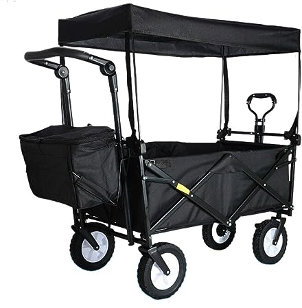 CCYENG Trolley Cart Klappbarer Gartentrolley Mit Überdachung Robuster Wagenwagen Tragbarer Einkaufswagen Für Outdoor-Camping Push-Pull-Wagen Campingwagen Gartenwagen