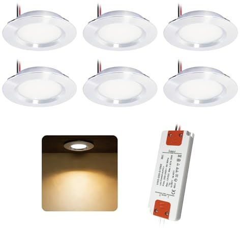 6stk. Mini LED Einbaustrahler Flach 12V 3W Deckenspots Silber Warmweiß