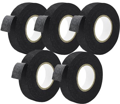 DeJivsin 5 unidades de cinta adhesiva negra de 15 m x 19 mm para mazo de cables, cinta adhesiva para coche, moto, coche, arnés de cables, cinta de fieltro, cinta adhesiva resistente al calor