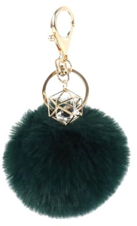 Wisafory Pompons Schlüsselanhänger mit Strass Kunstfell Taschenanhänger Flauschigen Plüsch Ball Keychain Schlüsselbund Bommel Anhänger Schlüsselring für Handtasche Schlüssel Dunkelgrün 6cm