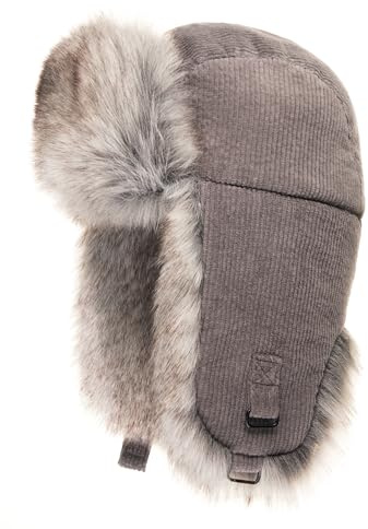Futrzane Trappermütze aus Cord - Ushanka Damen - Winter Mütze mit Ohrenklappen