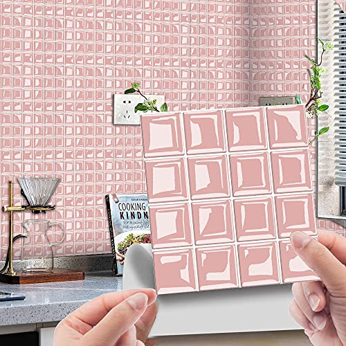 Fliesenaufkleber Rosa Mosaik Klebefliesen Küche Pvc Klebefliesen Küche,Wasserfest Fliesenaufkleber Bad,Küchenrückwand Selbstklebend Leicht Zu Schrubben 10 Stück(10x10cm)