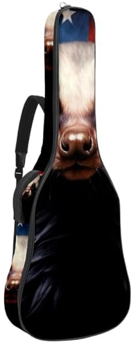 Bella custodia per chitarra acustica, impermeabile, con tasche multiple, 101/104/106 cm, animali della bandiera americana, Multicolore, 42.9x16.9x4.7 in, Borsa per chitarra