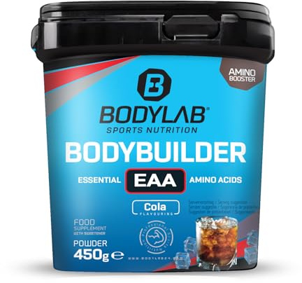 Bodylab24 Bodybuilder EAA Cola 450g, EAA Pulver mit 9 essentiellen Aminosäuren, alle BCAA & EAA enthalten, lecker fruchtig im Geschmack