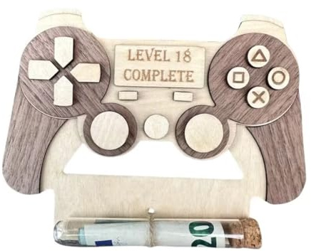 CJ&M Geschenk zum 18ten Geburtstag/Controller Karte/Zocker Karte/Wunscherfüller/Geschenkkarte aus Holz/Geburtstagskarte/Überraschung/Geldgeschen/Geldgeschenk Geburtstag
