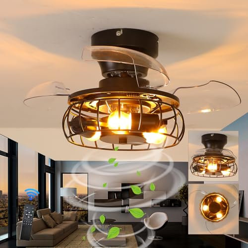 Creative Fan With Light Mini Quiet Ceiling Fans With Lights And Remote Iron Industrial Style Retractable Bulb 50cm Timer 6-Speed Reversible Bedroom Chandelier Light For Bedroom Living Room Kitchen