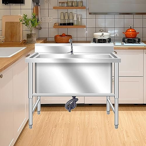 GODFSAHG Freistehendes Waschbecken, Einzelbecken, freistehendes Spülbecken mit Abtropffläche und Schwanenhals-Wasserhahn für Zimmer, Garage, Keller, Außen- und Innenbereich, leicht zu reini