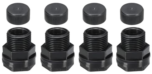 PATIKIL Raccordo PVC per Paratia con Tappo NPT 1/2 Femmina x GHT 3/4 Maschio, 4 Pezzi Raccordo Doppio Filettato per Serbatoi d'Acqua con Guarnizione Pioggia, Lavelli, Acquari, Nero