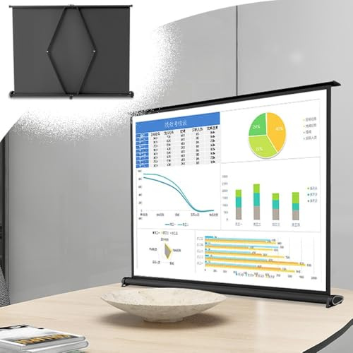 IMUNKT Table Top Projection Screen Portable Retractable Projector Screen 20 30 36 40 50 Manual Pull Up Mobile Movies Screen For Outdoor Home Theater Office(20inch(16:9))