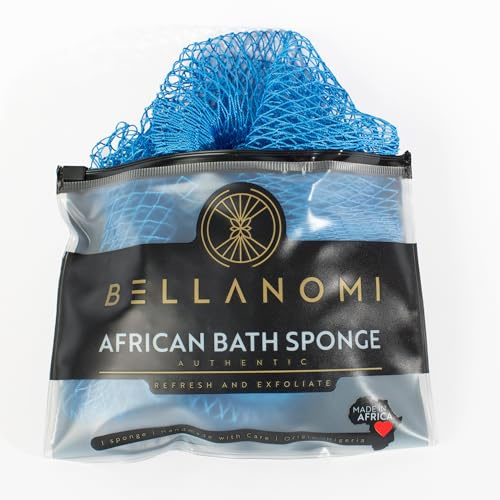BELLANOMI African Exfoliating Net Sponge, Authentic, Ethically sourced from Nigeria, 45 inches Long, Back Scrubber for Daily use (Baby Blue)
