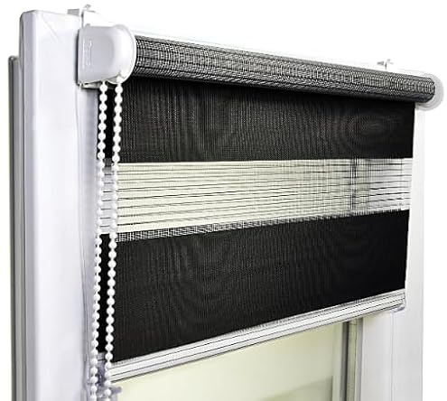 Rollos für Fenster ohne Bohren – Doppelrollo klemmfix Tag Nacht Duo Rollo – Rollo für Balkontür & hohe Fenster ohne Bohren – 95 x 230 cm – Schwarz – Voppi