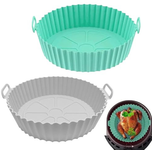 XoeLLe 2 Pezzi Teglia Silicone per Friggitrice ad Aria, Accessori Friggitrice ad Aria, Cestino per Friggitrice ad Aria in Silicone Air Fryer Accessori Pentola Applicabile Airfryer Forno (Grande)