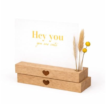 DwieDeko® Kartenhalter Holz 2er Set Herz – Trockenblumen Deko - Fotogeschenke beste Freundin - Geschenke für Frauen - Tischkartenhalter für Affirmationskarten - Danke Geburtstag Erwachsene o. Kinder