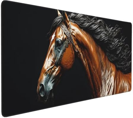Tapis de Souris 80x40 cm Grand Tapis Souris XXL, Le Cheval Brun Tapis de Souris Bureau Gamer, à Bords Cousus, Base en Caoutchouc Antidérapante, sous Main pour Clavier et Souris, Decor Maison E-1151