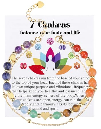 JSDDE 7 Chakra Armband Damen Perlenarmband Doppelschicht Edelsteinearmband Heilsteine Armband Glücksbringer spirituellen Schmuck für Damen Frauen