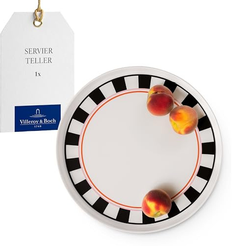 Villeroy & Boch - Memphis Collection assiette à servir 33 cm multicolore, résistant au lave-vaisselle/four à micro-ondes, plat de service au design iconique, touches d’orange, porcelaine Premium