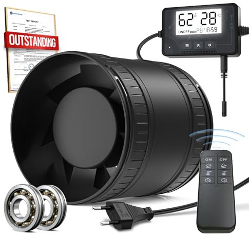 BUMSOU Ventilateur Extracteur d'air 100 mm Hygroréglable Thermoréglable Minuterie - Silencieux Ventilateur de Conduit 34dB, Aérateur VMC Salle de Bain avec Protection Contre la Surchauffe, Keller Zelt