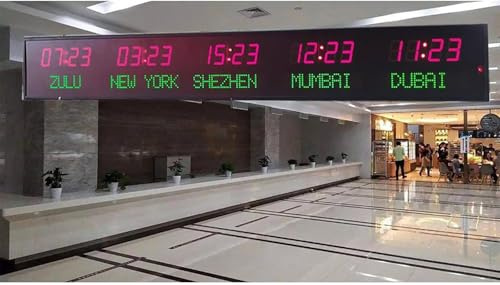 Reloj con zonas horarias mundiales, reloj digital con múltiples zonas horarias, reloj LED con hora mundial, reloj con hora mundial para 5 ciudades, para hoteles, oficinas y empresas multinacionales