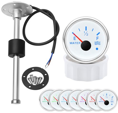 52mm Water Level Gauge with 450mm Sensor - 7-Color LED Backlight, 12V/24V Universal Marine Fuel/Oil Tank Meter for Sailboat, Yacht, RV, Boat
