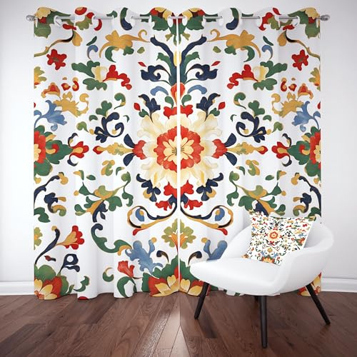 Tyafsgvqo Mehrfarbig Boho Vorhange Blickdicht 2er Set, Vintage Blumen Gardinen mit Ösen Orientalisch Traditionelle Verdunklungsvorhänge 175 cm Lang 70 Breit Thermovorhang Wohnzimmer Schlafzimmer