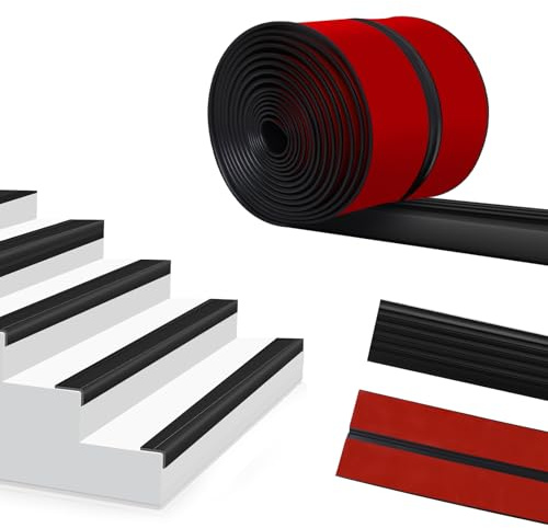 Storystore Profilo per bordi delle scale, autoadesivo, 12 m, antiscivolo, in gomma flessibile, antiscivolo, per esterni e interni (nero)