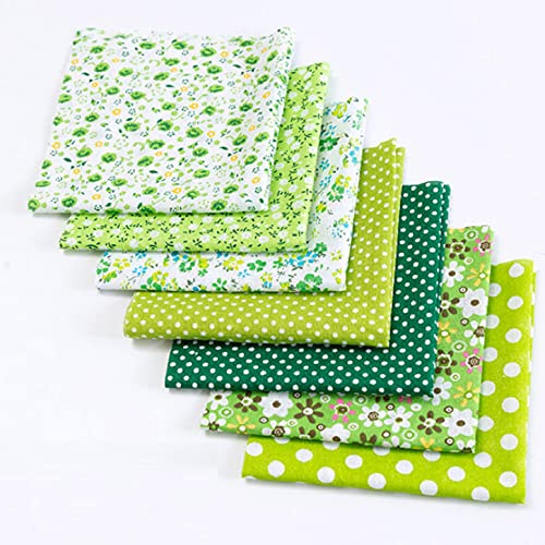 Chickwin 7 Stück Stoffe zum Nähen Patchwork Stoffreste zum Nähen Quilten DIY Dekoration Basteln Handwerken Reine Baumwolle Stoff Bedruckte Mustern Stoffpakete (Grün,50x50cm)