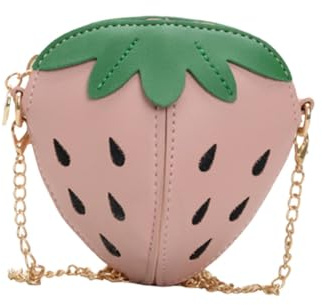 PartyKindom Modische Erdbeer Umhängetasche aus Polyester mit Kettengurt Kleine Mädchen Schultertasche für Alltag und Geschenke