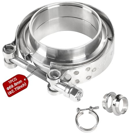 SUPAWAY 1 Unidad Abrazadera V-Band + Bridas Ø 69,8 mm (2,75 pulgadas) Conector para escape en Acero Inoxidable Abrazadera V con bridas para turbo, escape, downpipe con anillos de centrado (Plateado)