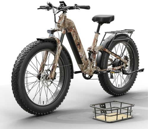 PUCKIPUPPY Electric Bike for Adults 960W, 48V 20AH Battery Adult Ebike, Full Suspension 26 Fat Tire E Bike, 28MPH 80Miles Range Mountain Electric Bicycle, 7 Speed, BoxerST, Camouflage