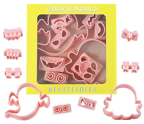 Set di Stampini per Biscotti di Halloween – 10 Pezzi Tagliabiscotti Fantasma Cartone Animato | Stampo Grande L con Superfici Lisce per Fondente Caramelle Biscotti | Utensili da Forno peř Dolci