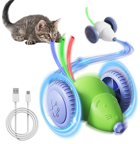 WwuHua 2 Stück Elektronische Maus für Katzen, Interaktives Katzenspielzeug Elektrisch, Katzenspielzeug Selbstbeschäftigung mit LED-Leuchtschwanz, Katzenspielzeug Maus Elektrisch, USB Wiederaufladbar