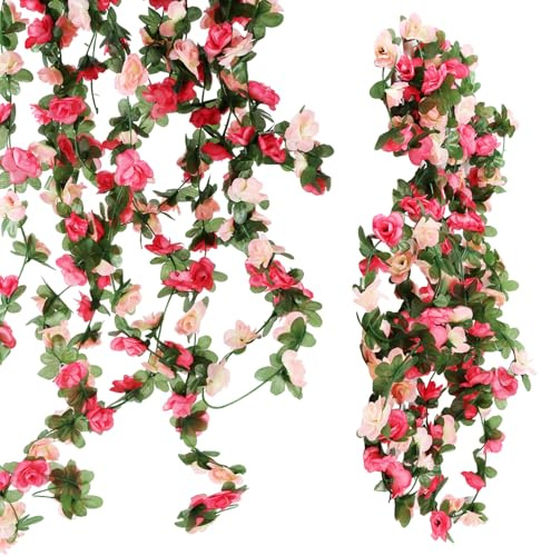 EUWLY Künstliche Rosenranken 8er Set - 94.5IN Kunstblumen Ranken Deko mit 45 Blüten pro Ranke - Künstliche Rosen Girlande Hochzeit Deko für Wohnzimmer, Hochzeit, Party (Rosa)
