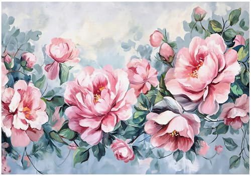 WallArena - Carta da parati fotografica - Rose, peonie 350x250 cm - Murale fotografico - Per soggiorno e camera da letto - Effetto 3D - con Colla - Fiori ad acquerello vintage