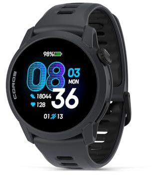 COROS PACE 4 Ultraleichte Sportuhr, 1,2-AMOLED-Touchscreen, 32g Laufuhr, 19 Tage Gebrauch, Sprachsteuerung, Trainingswerkzeuge, Präzises GPS, Trainingsplan, Laufen (Schwarz Silikon)