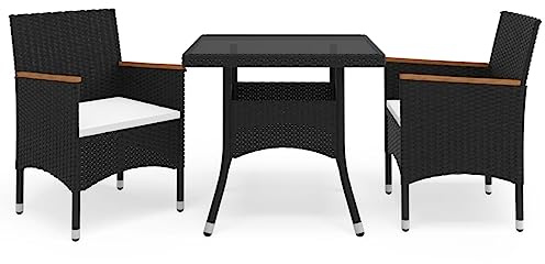 SKTQYQO Gartenmöbel-Set 3-teilig, schwarz, Polyrattan und Akazie, Gartenmöbel-Set für Entspannung im Freien, Terrassenmöbel