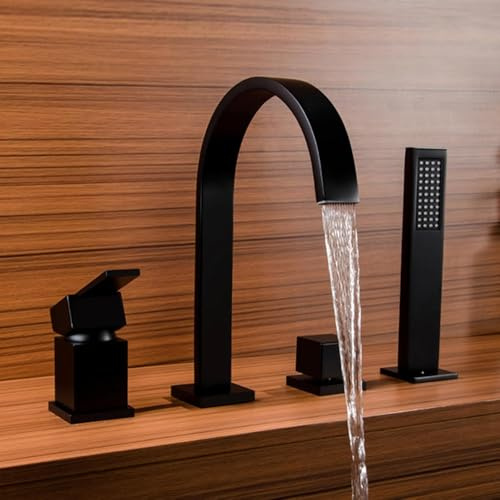 Miscelatore per Vasca da Bagno con Doccia, 4 Fori, con Soffione Doccia Estraibile E Flessibile, Miscelatore Monocomando per Doccia, per Rubinetti da Bagno., Black