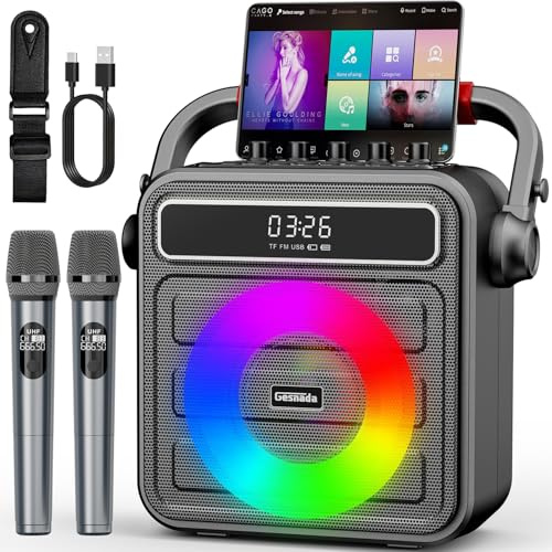 Karaoke portatile per adulti, speaker Bluetooth con 2 microfoni wireless, sistema PA e luci disco per grandi feste all'aperto e regali