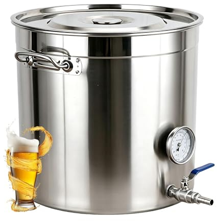 Durablesta Integriertes Ablaufsystem Braukessel für Bierbrauset zum Selber Brauen, Echtzeit-Überwachung Edelstahl Suppentopf für Induktion, Maischekessel mit Hahn(50L/13.2Gal)