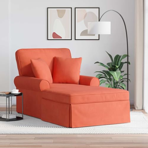 Bendmaxx Chaise Lounge Recamiere mit Rock und Kissen Set 3 teilig Cordstoff Rot Orange, 91 x 157 x 91 cm, Sofa Liege mit Armlehne und Rückenlehne für Wohnzimmer Schlafzimmer